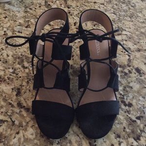Black tie up wedged sandals